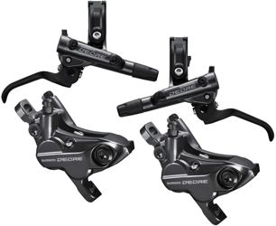 Zestaw BR-M6120 Hamulce komplet przód + tył 4 tłoczkowe Shimano DEORE metaliczne