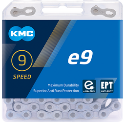 Łańcuch KMC e9 srebrny do ebike 136 ogniw + spinka