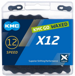 Łańcuch KMC X12 BLACK WAXED czarny 12rz 126ogniw + spinka
